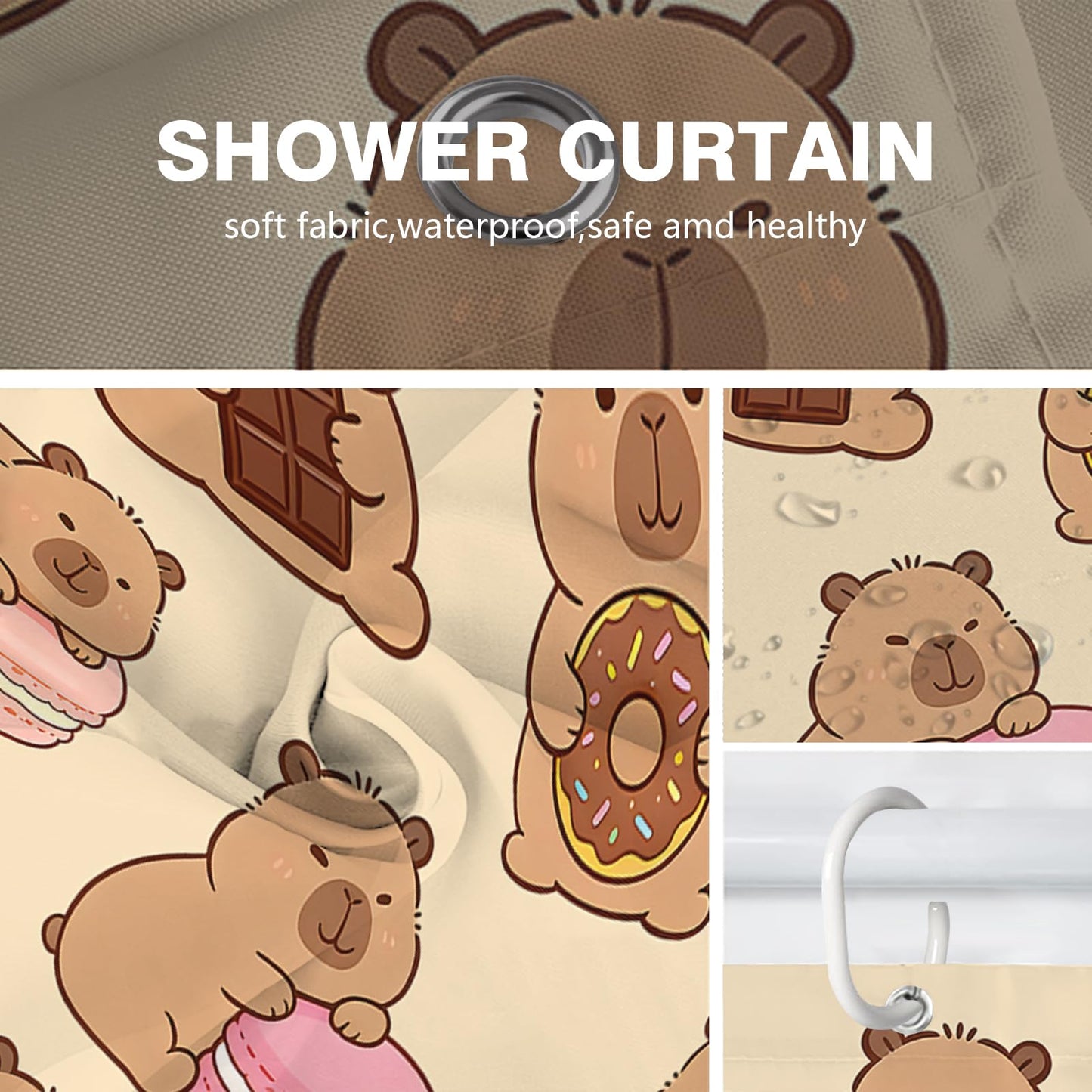 Newhomestyle Cute Capybara Shower Curtain, Capybara Theme Waterproof Bathroom Curtain, Quick Dry Polyester Bathtub Bath Curtain with 12 Hooks