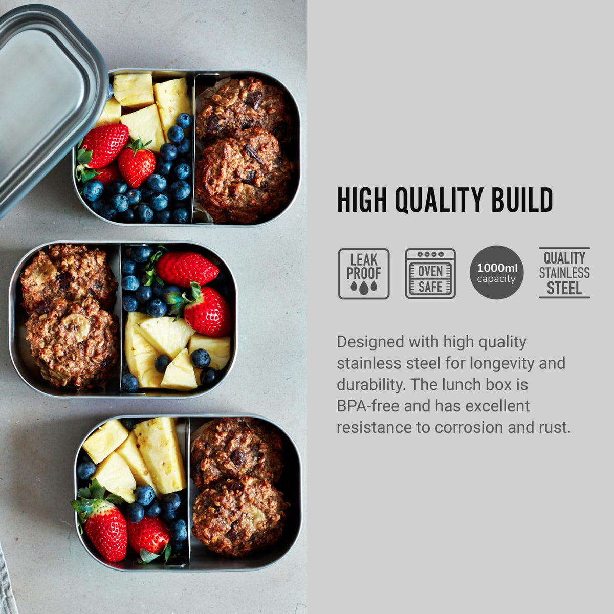 Black+Blum 895611 Stainless Steel Lunch Box 1000 ml Capacity, Ocean, 1000 milliliters