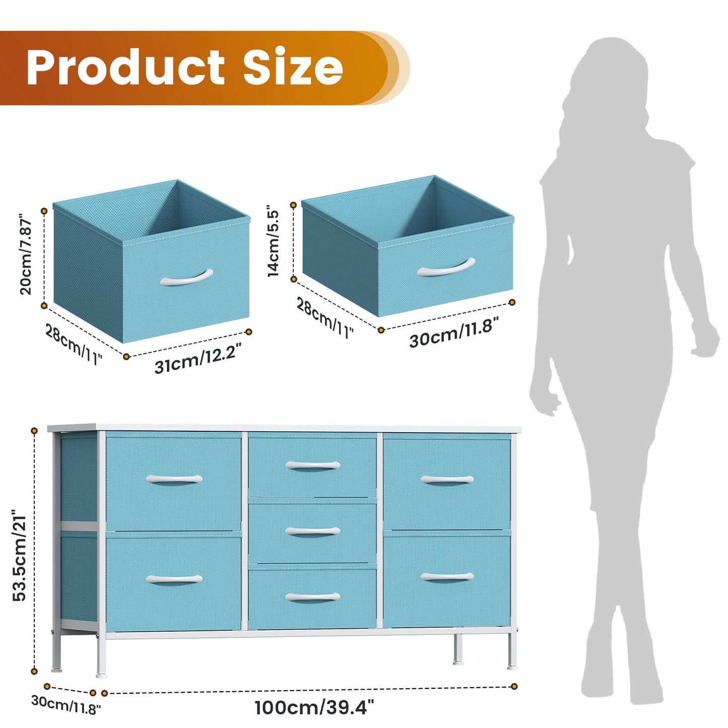 GoaHi Chest of Drawers, Small Dressers with Metal Frame and MDF Wooden Top Board, Adjustable Feet, Anti-Tip Safety