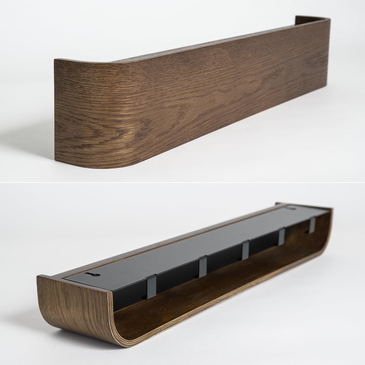 Kazai. Wall-Mounted Coat Rack 'Toke' | Modern Design Coat Rack with Hidden Wall Hooks | Solid Wood Veneer Panel Coat Hanger | Oak, Dark