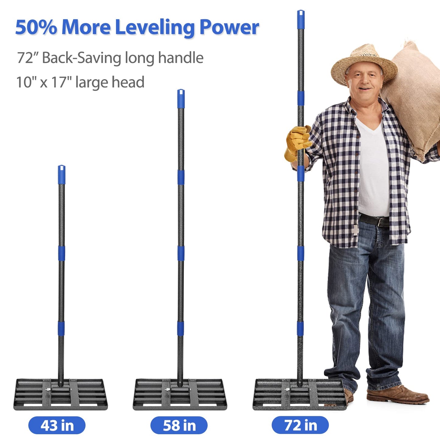 Lawn Leveling Rake, 43 x 25 cm Levelawn Tool with Effort Saving Curved Edge, 6 FT Metal Lawn Leveler Heavy Duty, Move Soil Ground Surfaces Freely,
