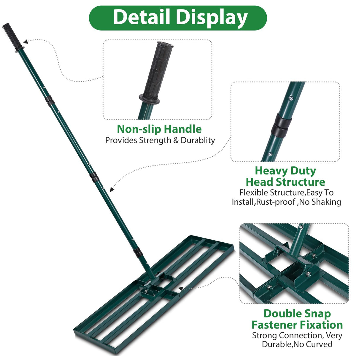 Signstek Lawn Leveling Rake, Stainless Steel Lawn Leveler with 30? x 10? Ground Plate, 76.7? Adjustment Long Handle, Level Lawn Tool for Grass, Golf