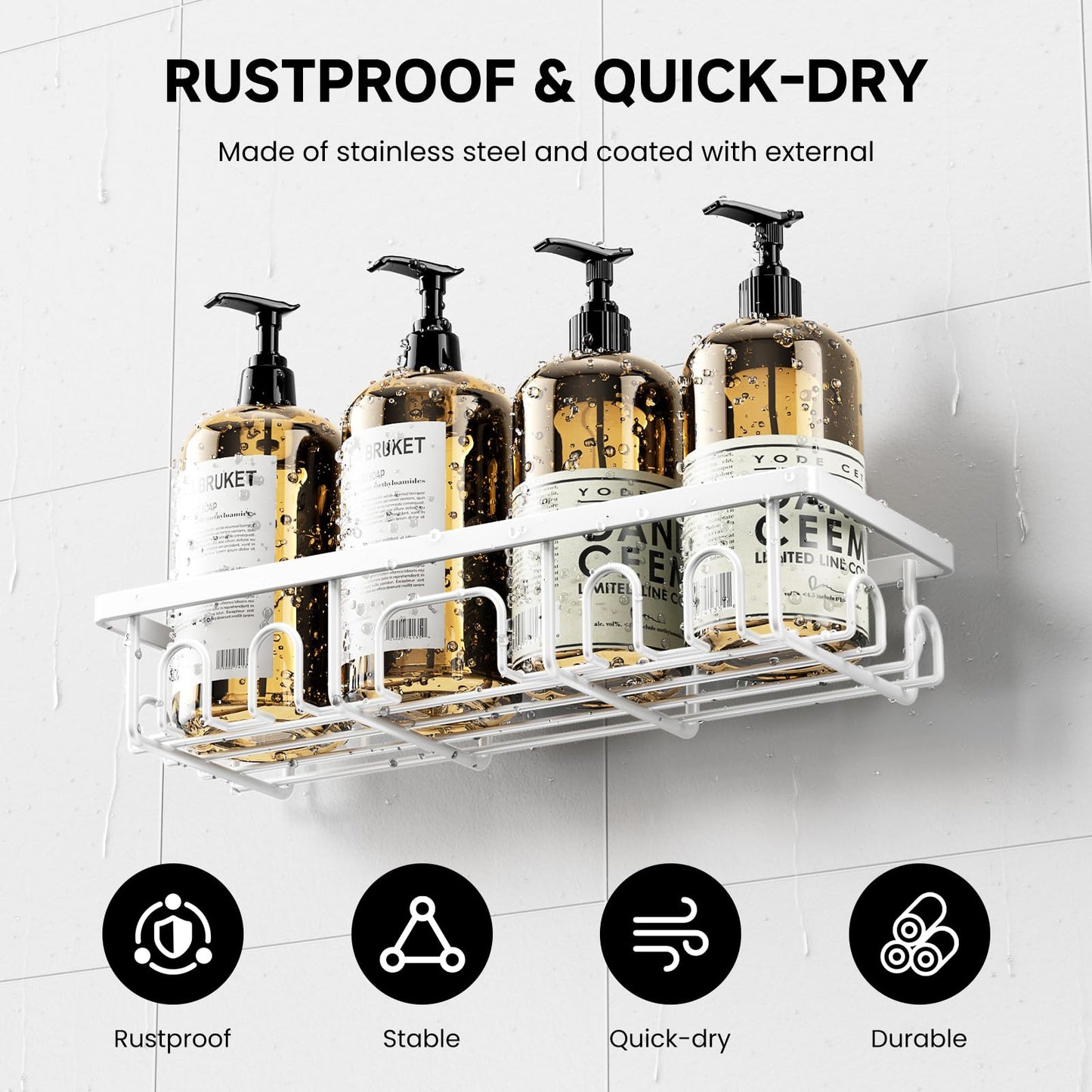 Deyhoc 3 Pack Rustproof Stainless Steel Shower Caddy - White