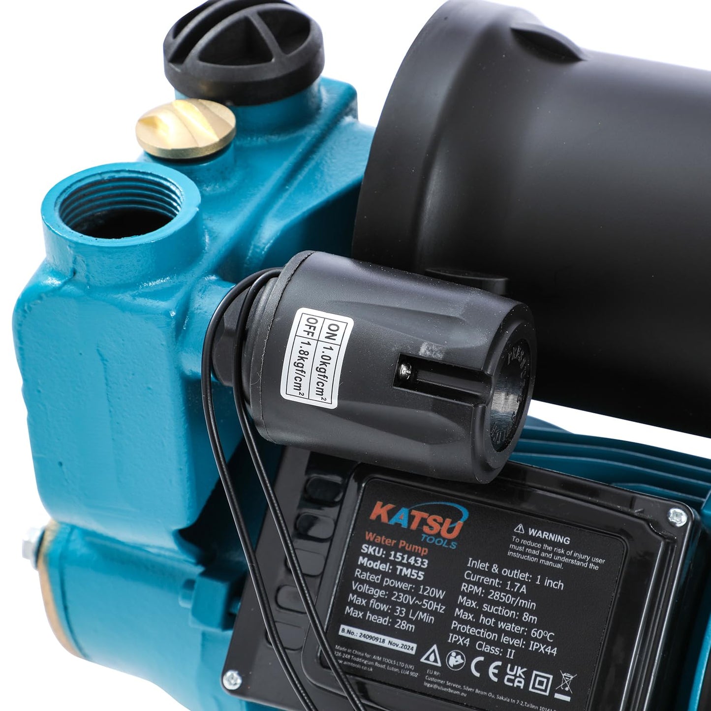 KATSU Water Booster Pump 150W, Auto Stop Start Automatic Pressure Control Self Priming Suitable for Home and Garden Water Taps 151434