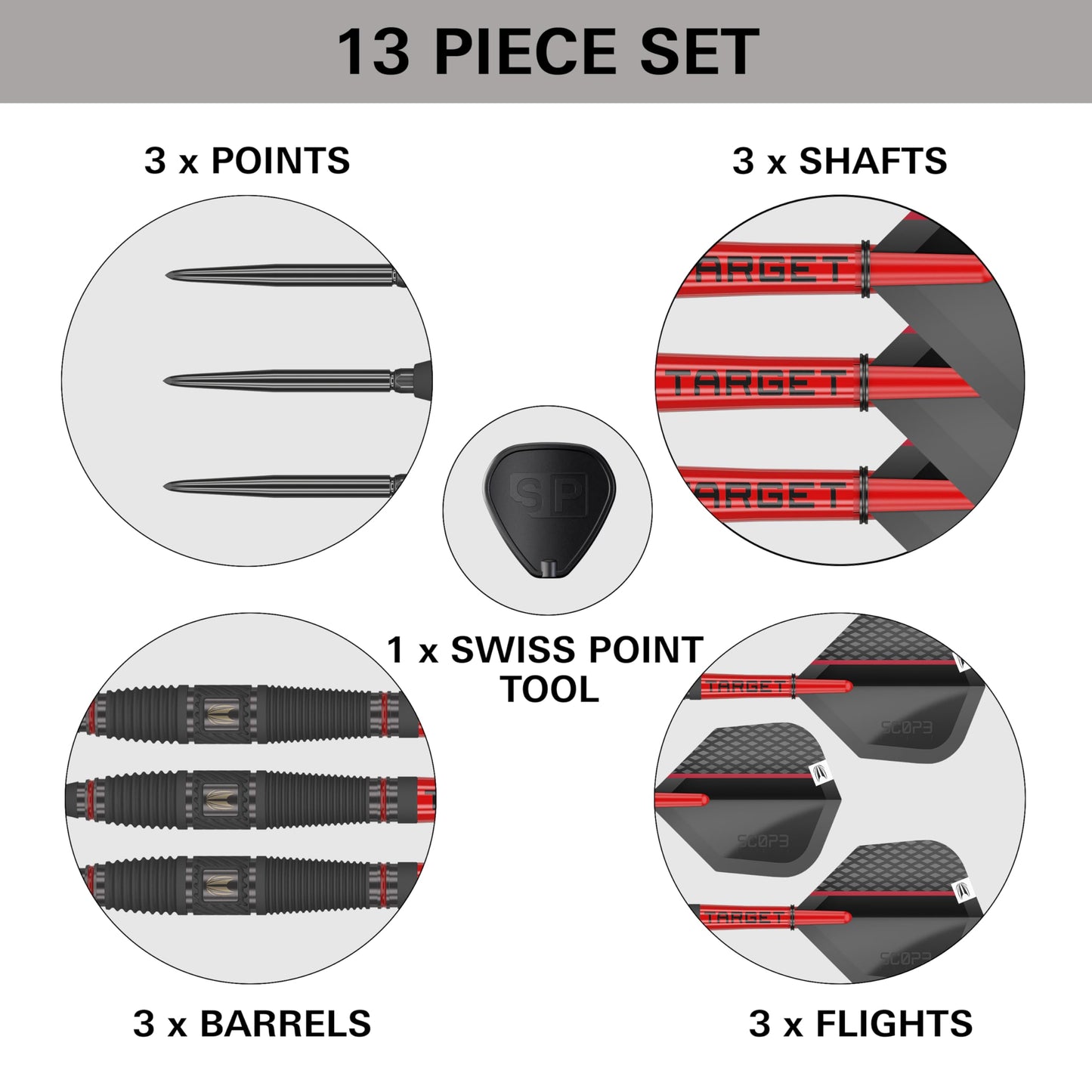 TARGET Darts Scope Steel Tip Swiss Point Darts, 90% Tungsten Dart Set, Barrel 03-21G | Steel Tip Dart Sets, Red & Black Darts, Professional Dart Set