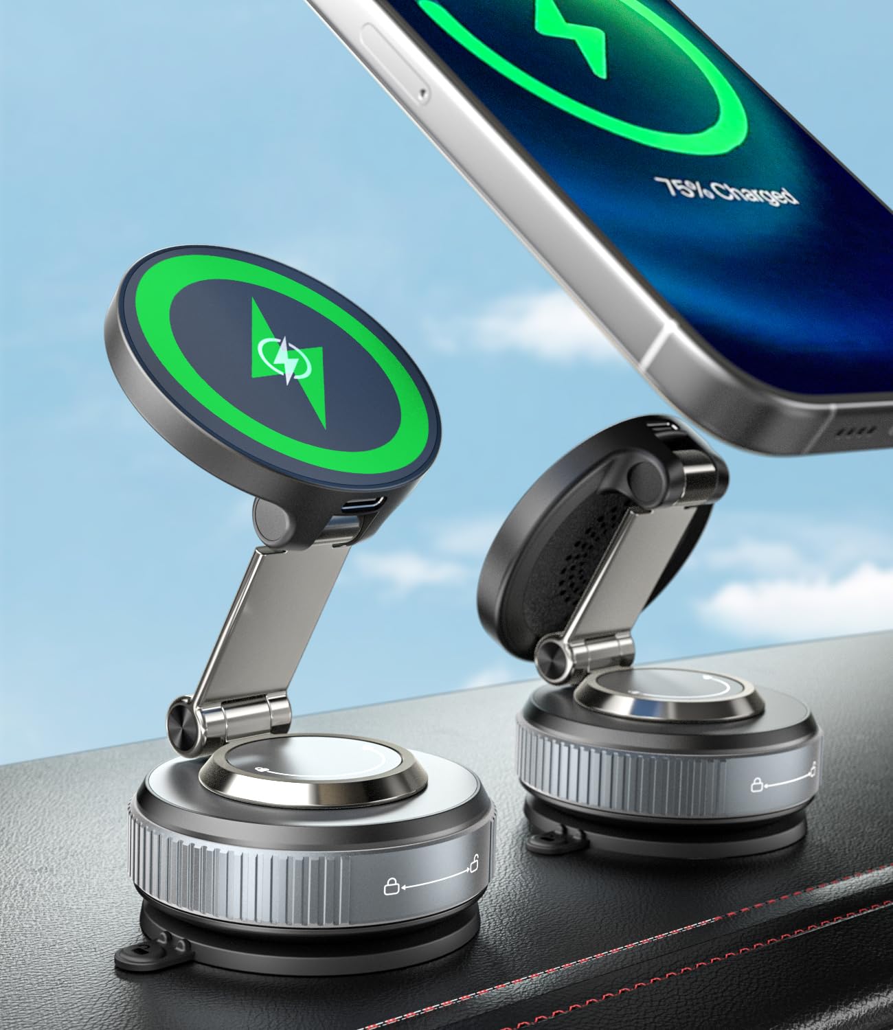 ALAFLY 15W Fast Charging Magnetic Car Phone Holder, New Elastic Suction Cup Phone Holder with Stronger Suction, 360? Adjustable Wireless Charger Car