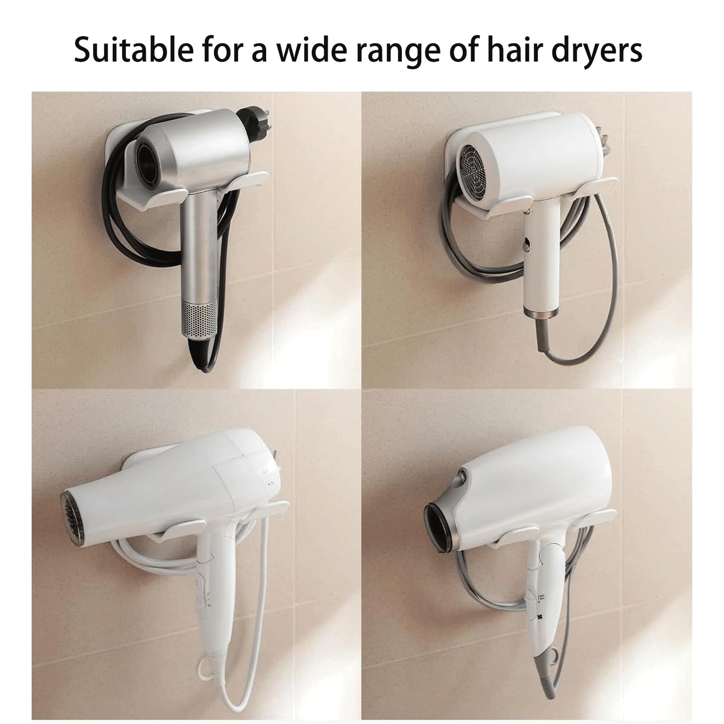BSLVV Wall Mounted Hair Dryer Holder with Straightener Stand - Self Adhesive Hair Tools Organizer with Plug & Cord Hook