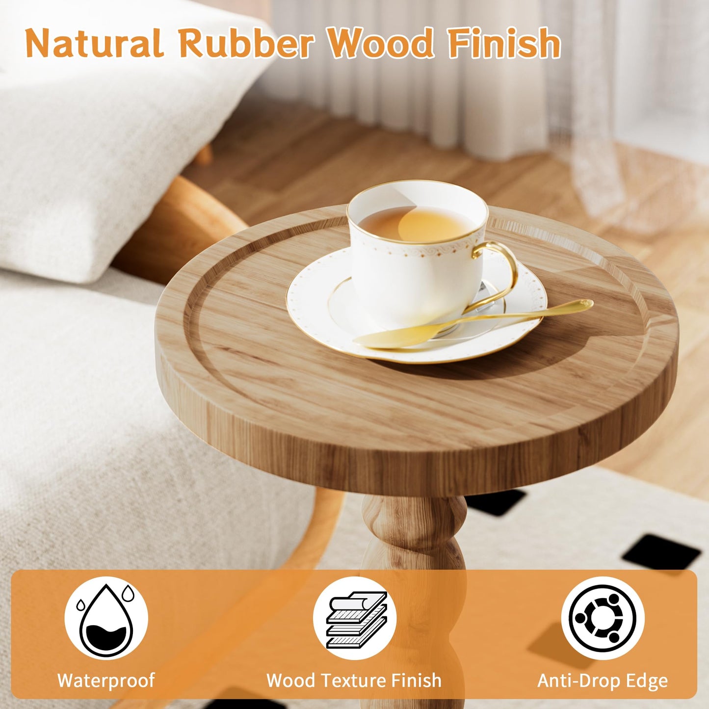Wooden Round Side Table, Round Bar Table,Small End Table-Dunkle Holzfarbe
