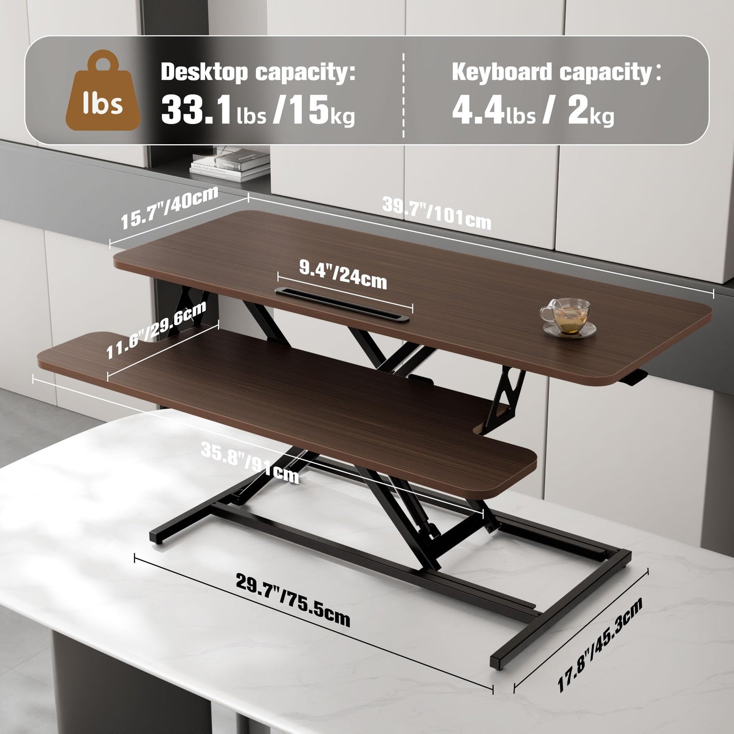 ERGOMAKER Height Adjustable Standing Desk Converter 101cm(40 Inch), Black