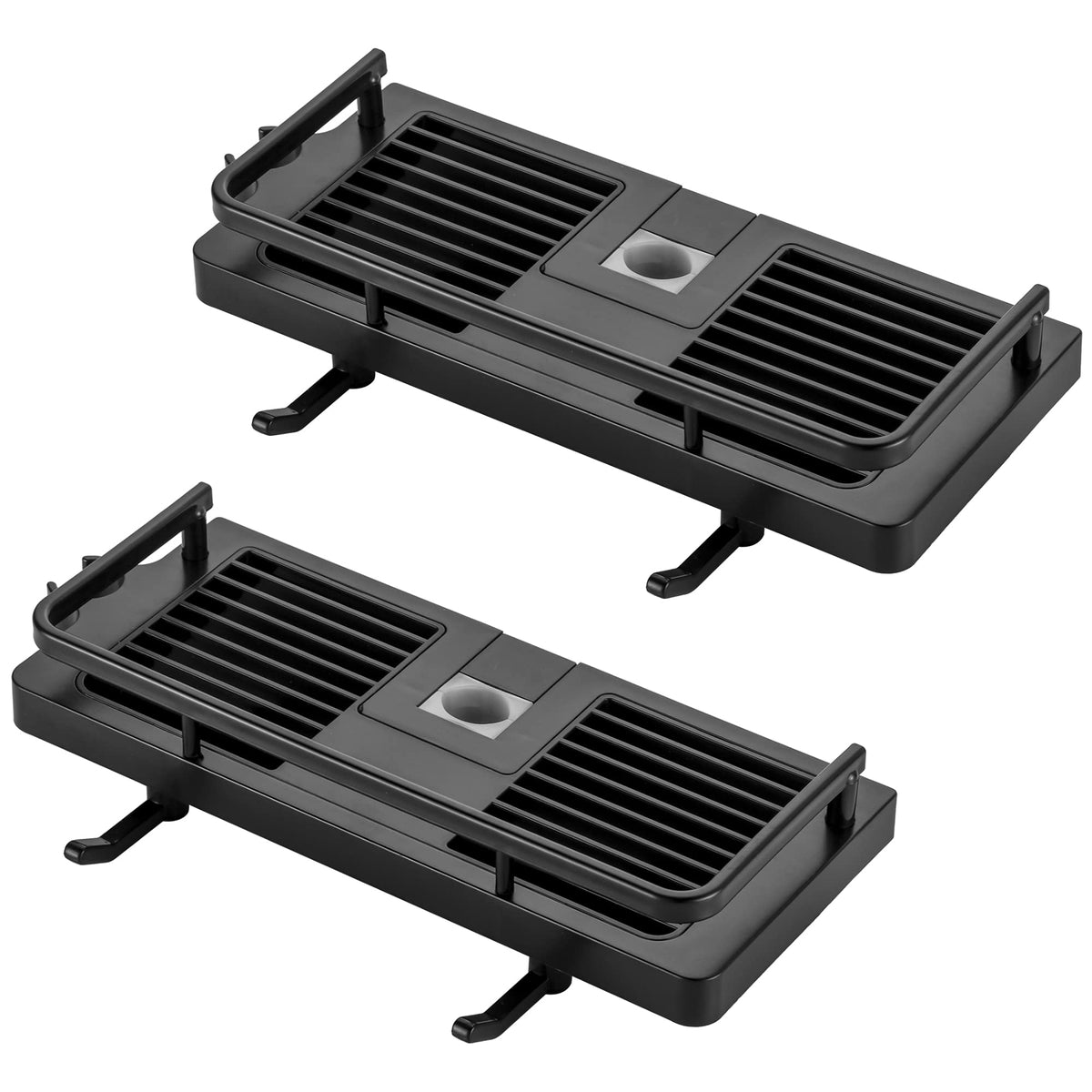 Hoomtaook Shower Caddy No Drilling 2 Packs, Bathroom Shelf Tidy for Shampoo, Rack Organiser Holder With 2 Hooks and Head Hook Fit [21mm-25mm] Rail,