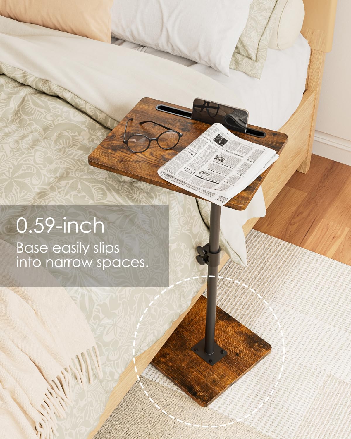 HEYZOEY Side Table, C-Shape Height Adjustable Sofa Table, 360° Rotating Coffee Table, Small, 40 x 30 x (45-81) cm, Wooden Coffee Table