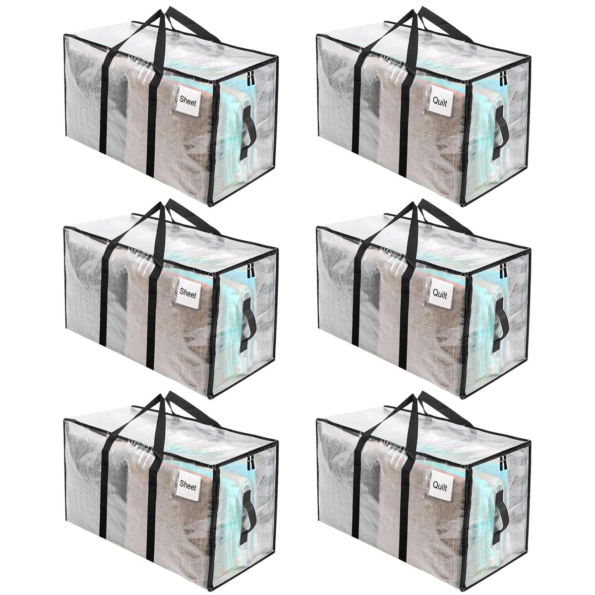 RICHIE Clear Heavy Duty Extra Large Moving Bags with Reinforced Handle and Double Zipper - Waterproof Storage Box with Tag Window