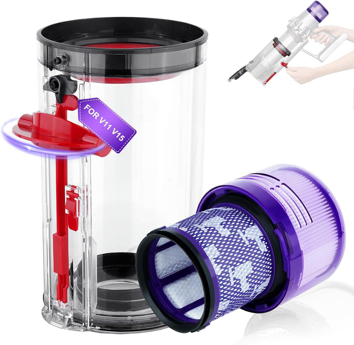 Upgraded Dust Bin Replacement Compatible with Dyson V11 V15 SV14 SV15 SV22 Vacuum Cleaner, Clear Bin Compatible with Dyson Canister Part
