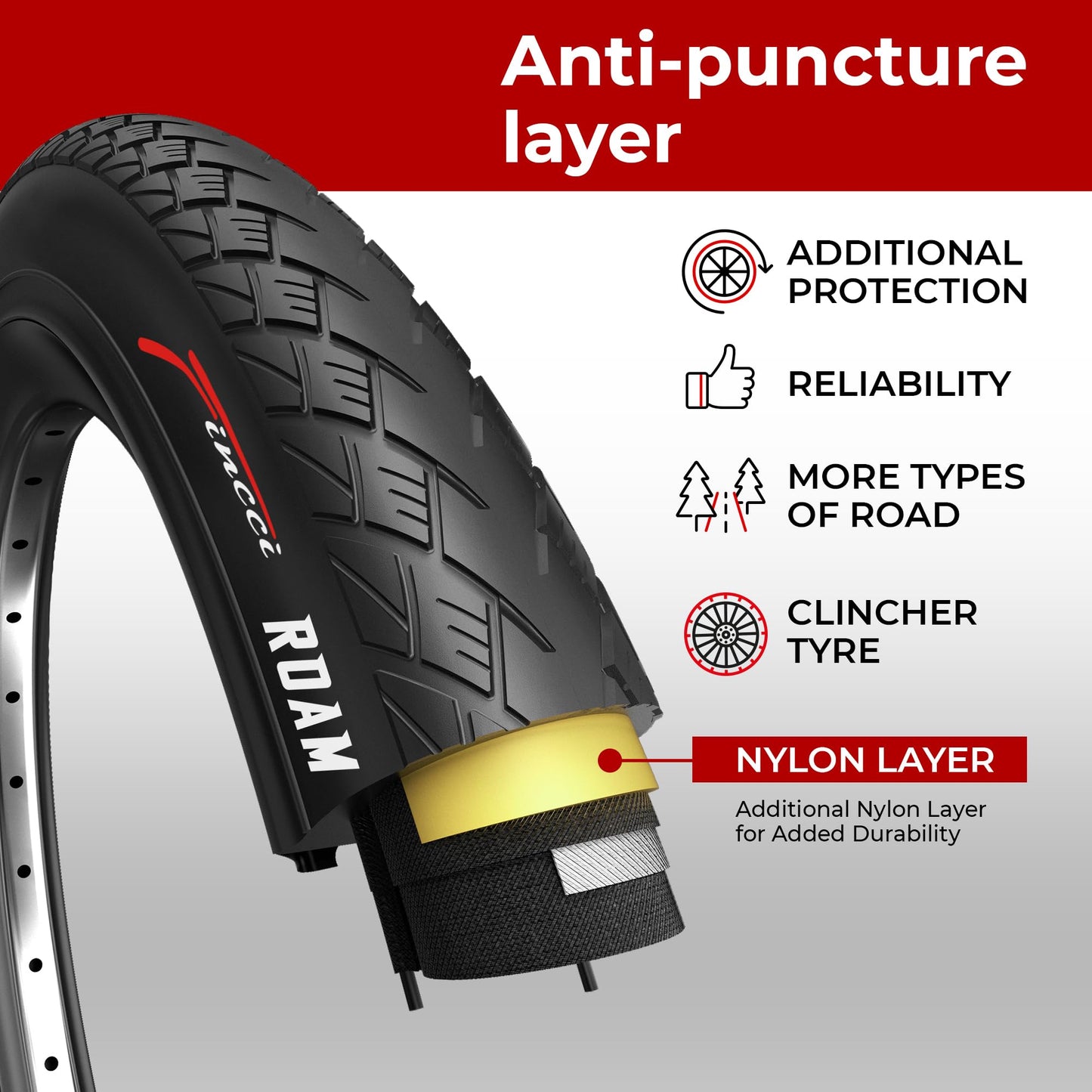 Fincci Roam Pair 700 x 35c Tyres 37-622 with 1mm Antipuncture Protection 700c Foldable Tyres for Cycle Road Hybrid Touring Electric Bike Bicycle Tyre