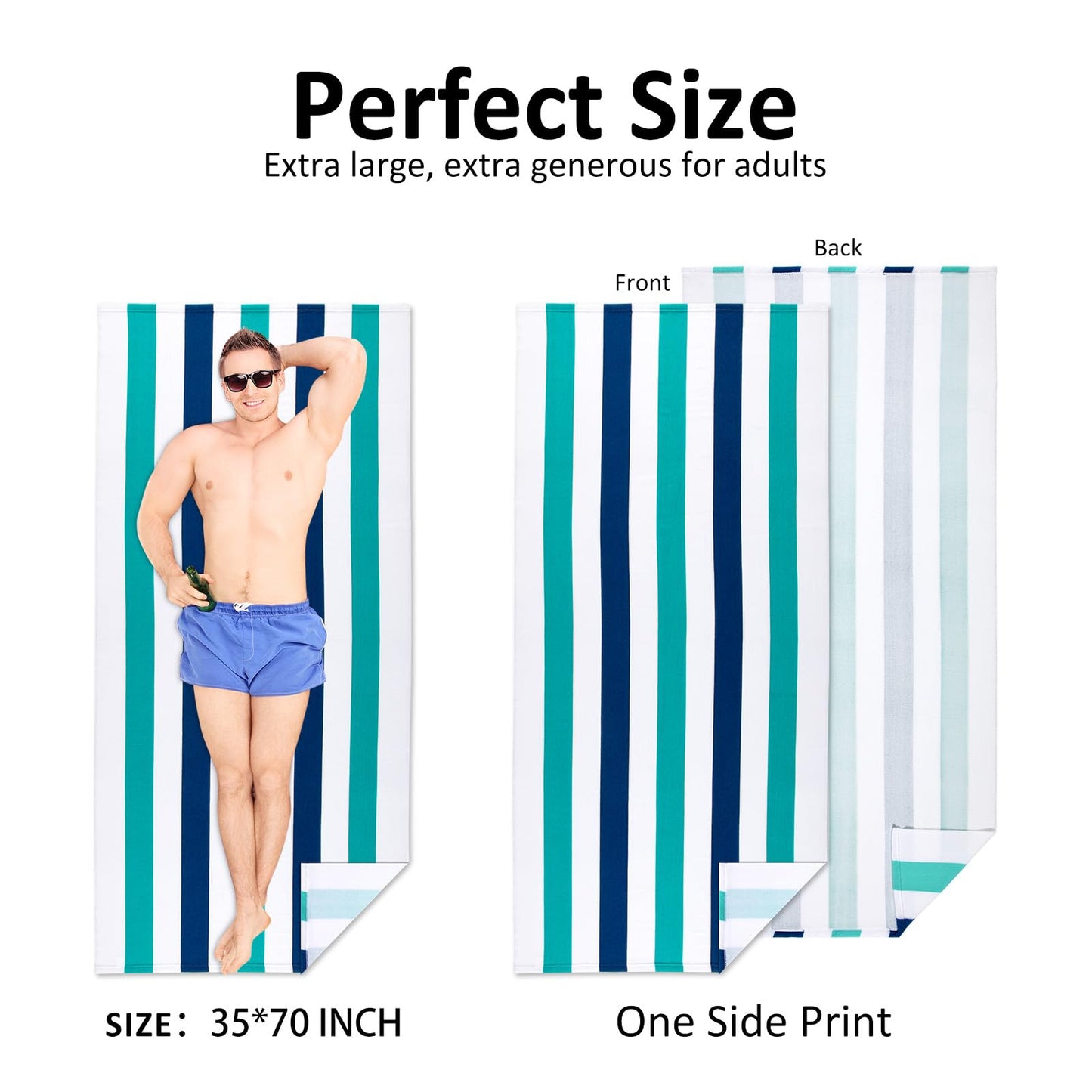 Ouxiaobai Large Oversized Beach Towel - Microfiber Sand Free 35 x 70 Inch Quick Dry Lightweight Pool Towel for Adults, Thin Striped Swim Towel