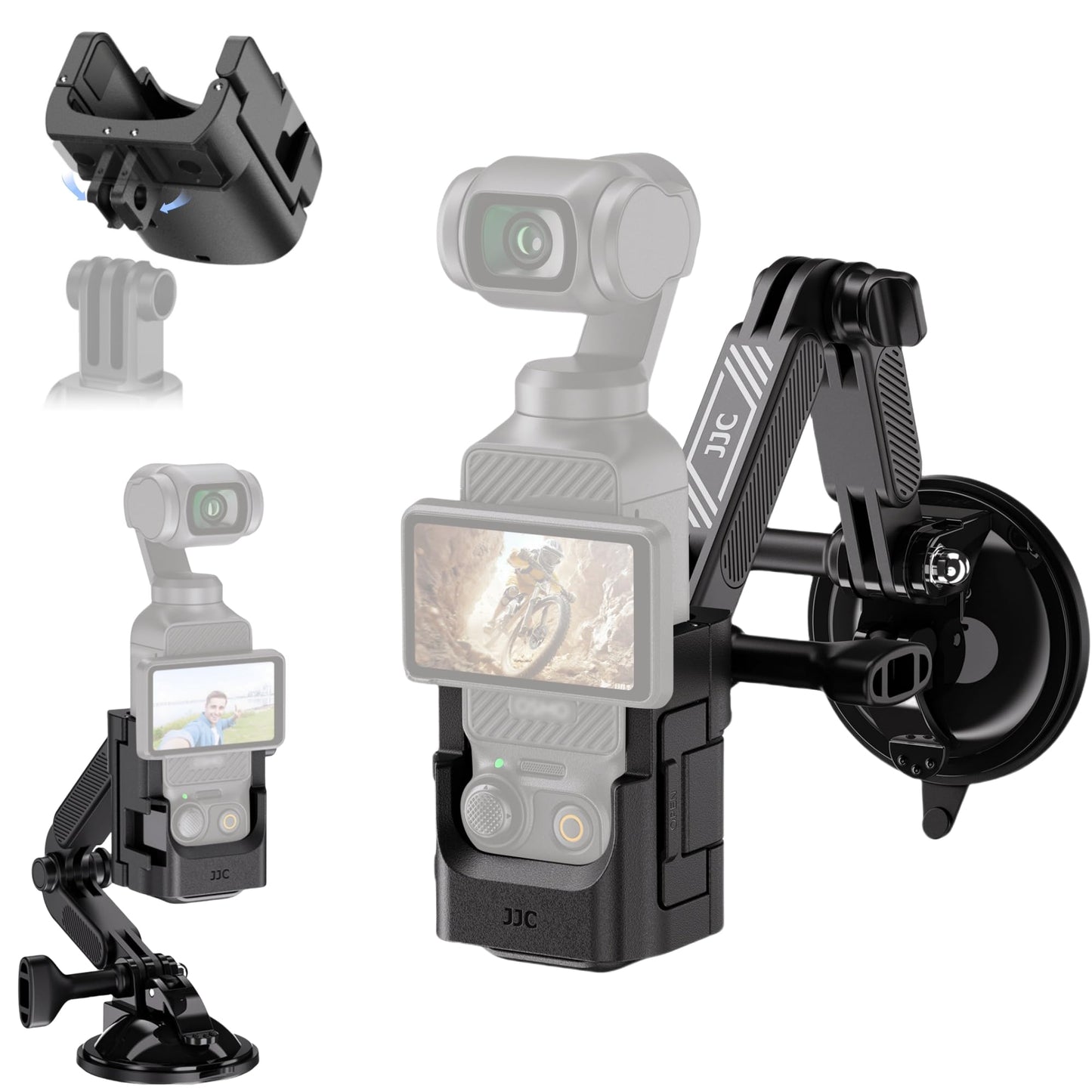 Osmo Pocket 3 Suction Cup Mount & Expansion Adapter,Foldable Car Dash Cam Mount for DJI Osmo Pocket 3 Creator Combo,Detachable Windshield Suction Cup