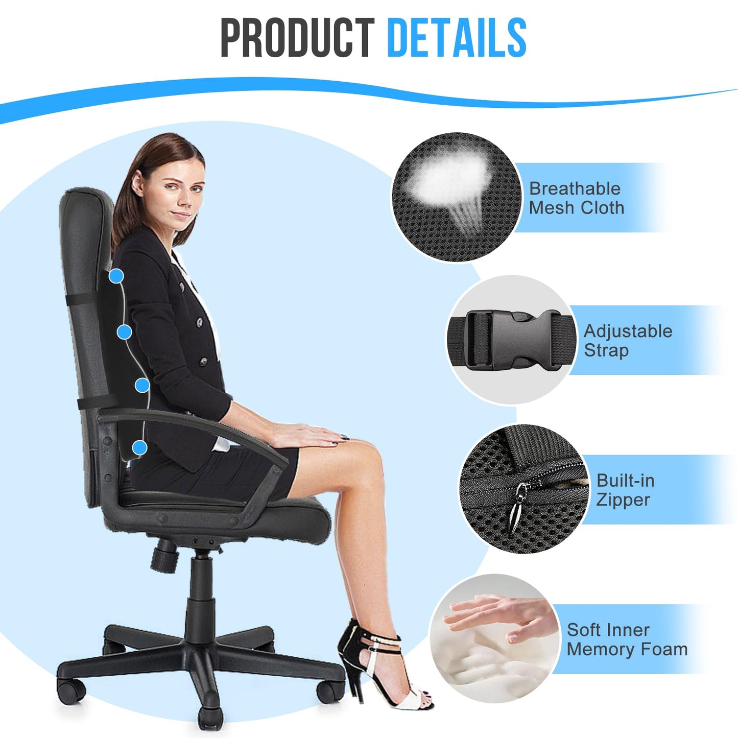 GOXIFACA Lumbar Support Cushion, Memory Foam Back Support for Office Chair