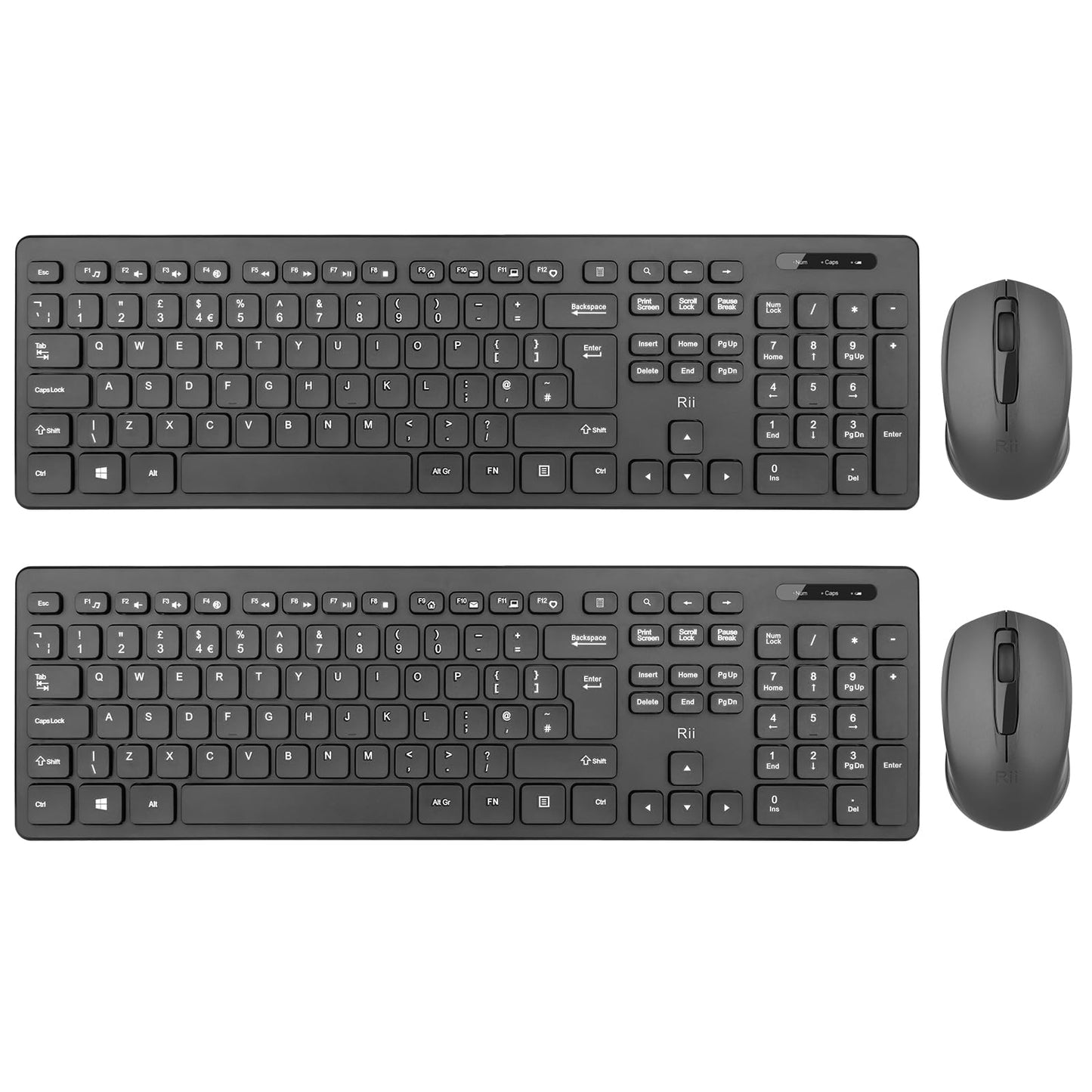 Wireless keyboard and Mouse Set,Rii RK200 Standard Full Size Wireless Keyboard and Mouse 104 Keys for Work Office Home UK Layout 2 Pack (AAA Batteries