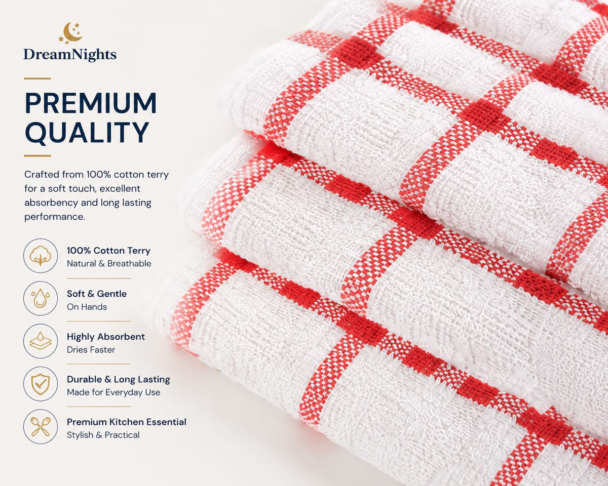 MAS International Vintage Kitchen Terry Tea Towels, 100% Cotton Pack of 6 Quick Drying Machine Washable Dish Cleaning, Hand Cloths