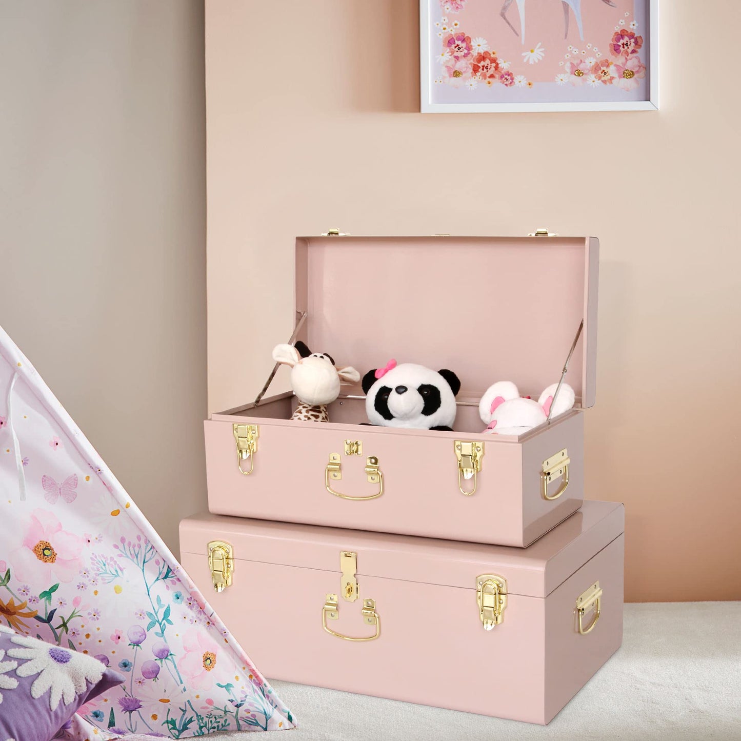 HofferRuffer Metal Storage Trunk with Lockable Lid & Handles, 52.1 × 26.2 × 20.1 Heavy Duty Storage Chest for Bedroom, Living Room, Bedding