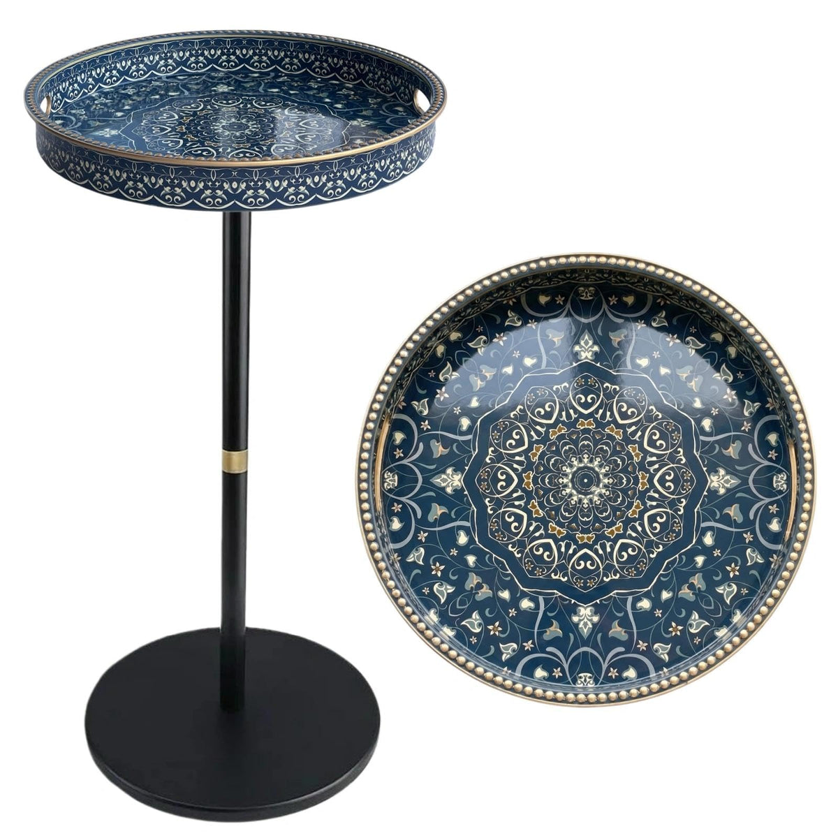 Simmer Stone Boho Round Side Table With Tray Top, Pedestal Drink Table for Small Spaces, Aesthetic Accent Nightstand for Living Room, Corners