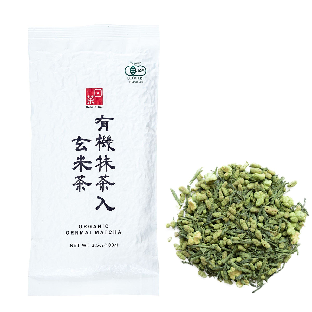 Ocha & Co. Organic Genmaicha Green Tea with Roasted Brown Rice - JAS Certified - Premium Japanese Genmai Matcha Loose Leafs & Brown Rice Blend,