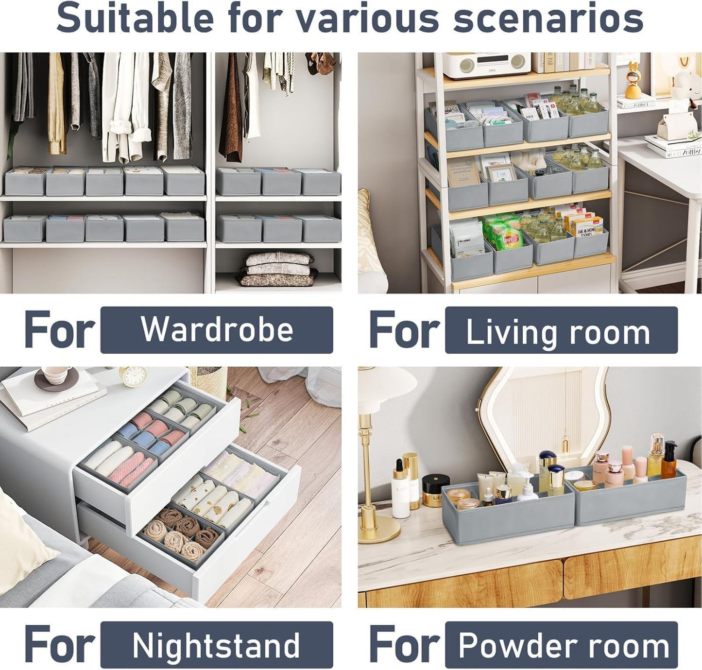 DIMJ Sock Drawer Organisers Fabric Drawer Dividers for Clothes Set of 8