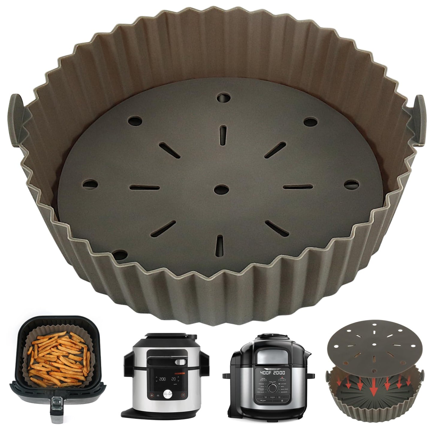 BYKITCHEN Air Fryer Silicone Liner for Ninja Foodi MAX 15 in 1 Multi-Cooker OL750UK/ 9 in 1 OP500UK, 9 Inch Large Round Air Fryer Liners, Compatible