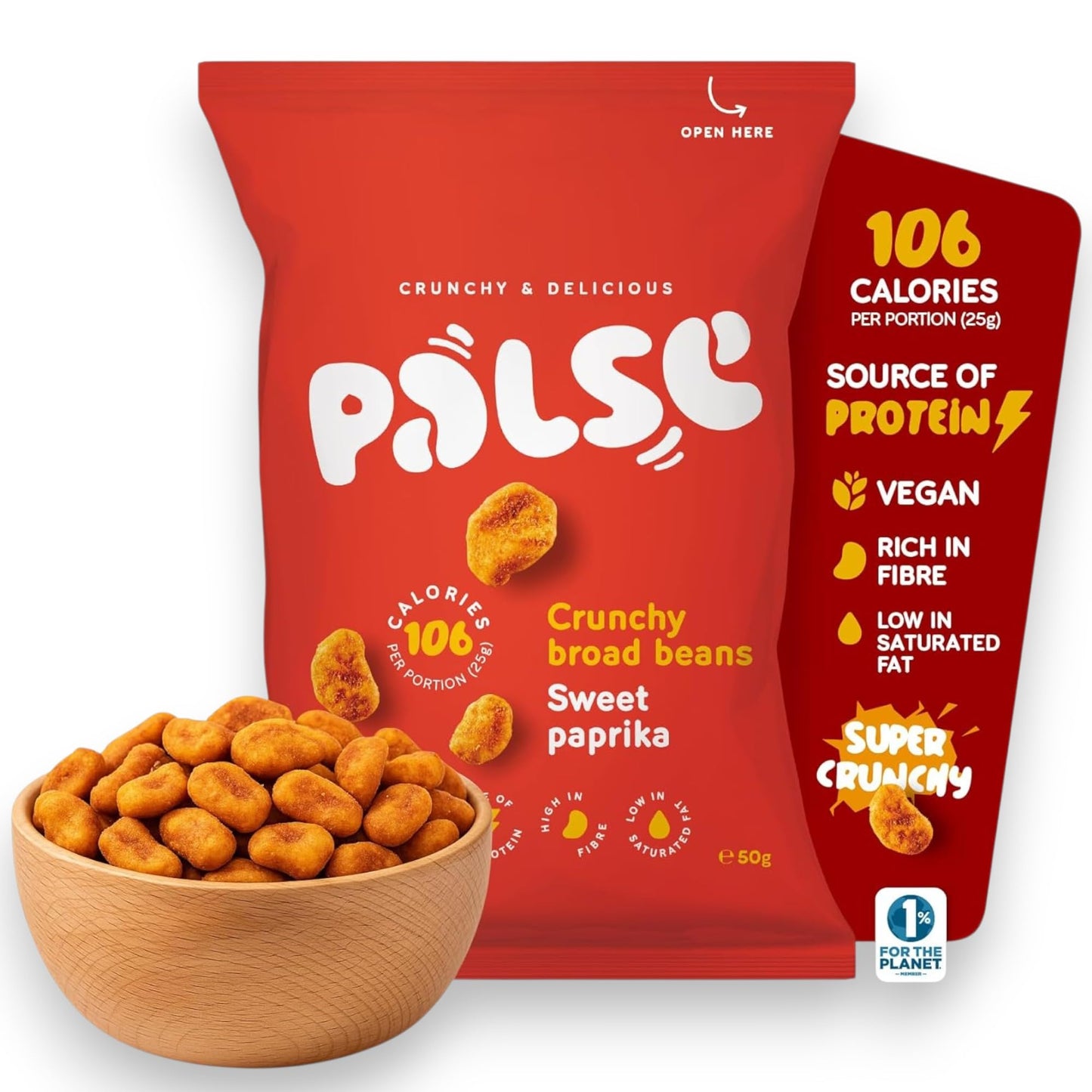 Palse Crunchy Broad Beans Sweet Paprika 12 x 50g - High Protein Vegan Snacks | Super Crunchy Roasted Fava Beans with Paprika | Gluten-Free, High Fibre