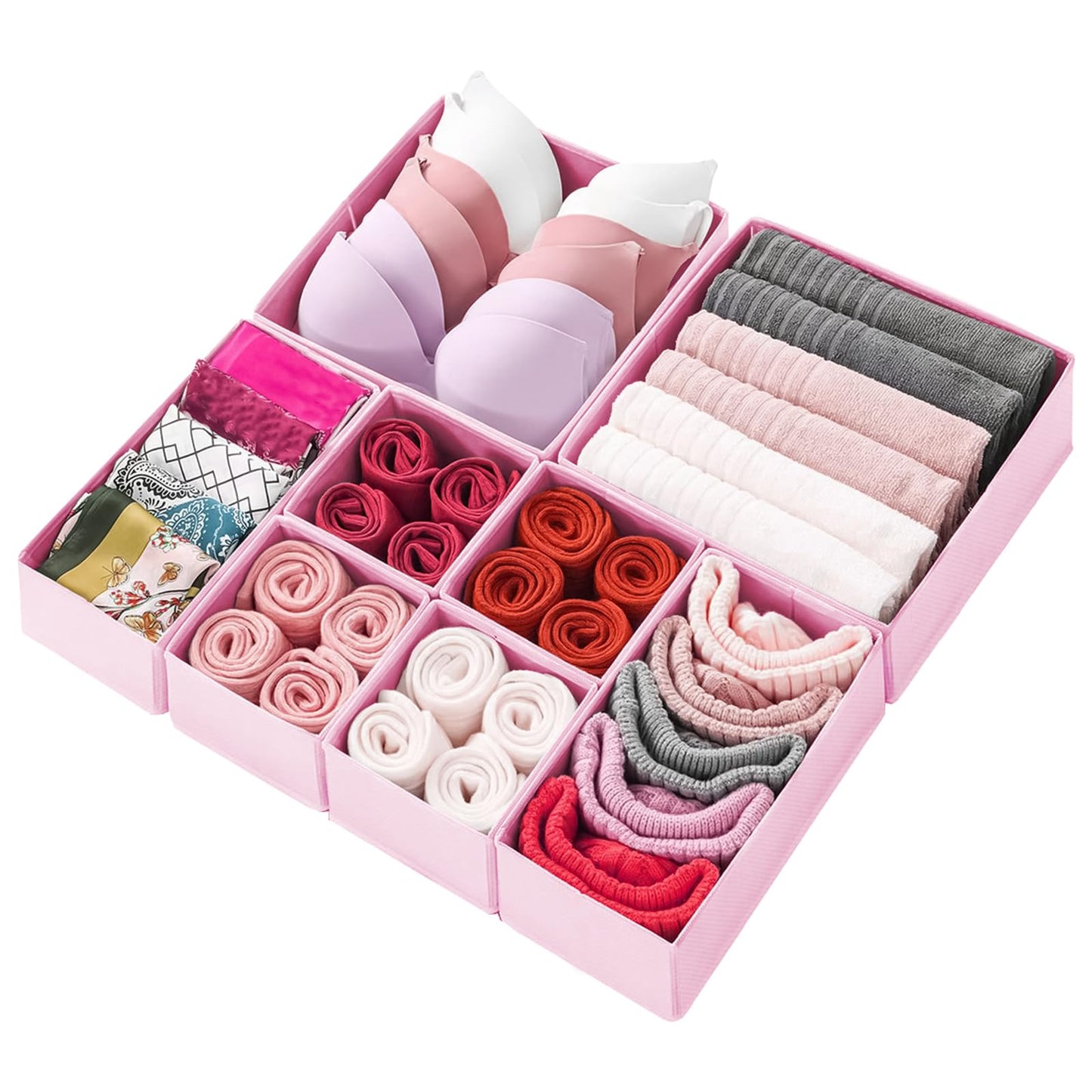 Cylogia 8 Pack Drawer Organisers Underwear Drawer Dividers Foldable Storage Boxes Fabric Closet Organizers Storage Cubes for Clothes Bras Socks Ties