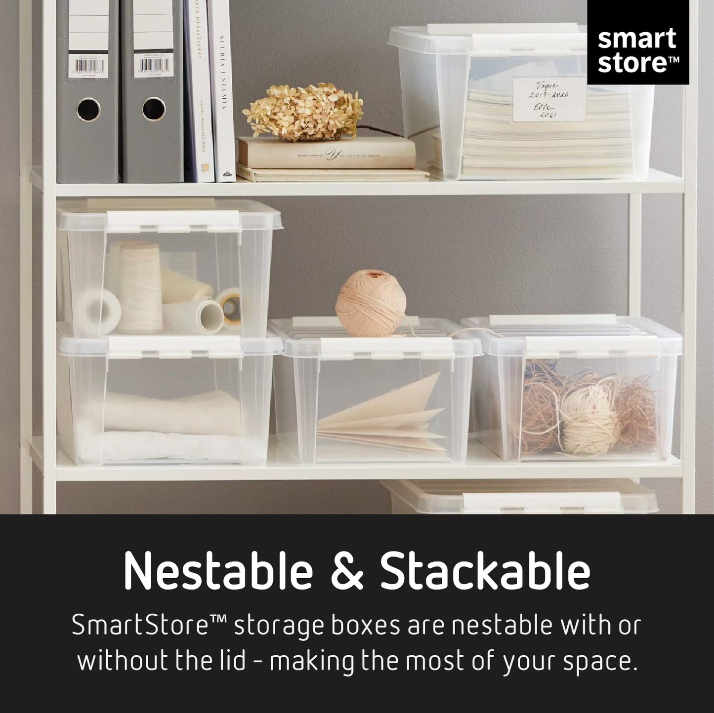 SmartStore 3.6L Small Plastic Storage Boxes With Lids - Set of 8 - Transparent - Stackable And Nestable - 10 Year Guarantee- Food Safe And BPA Free