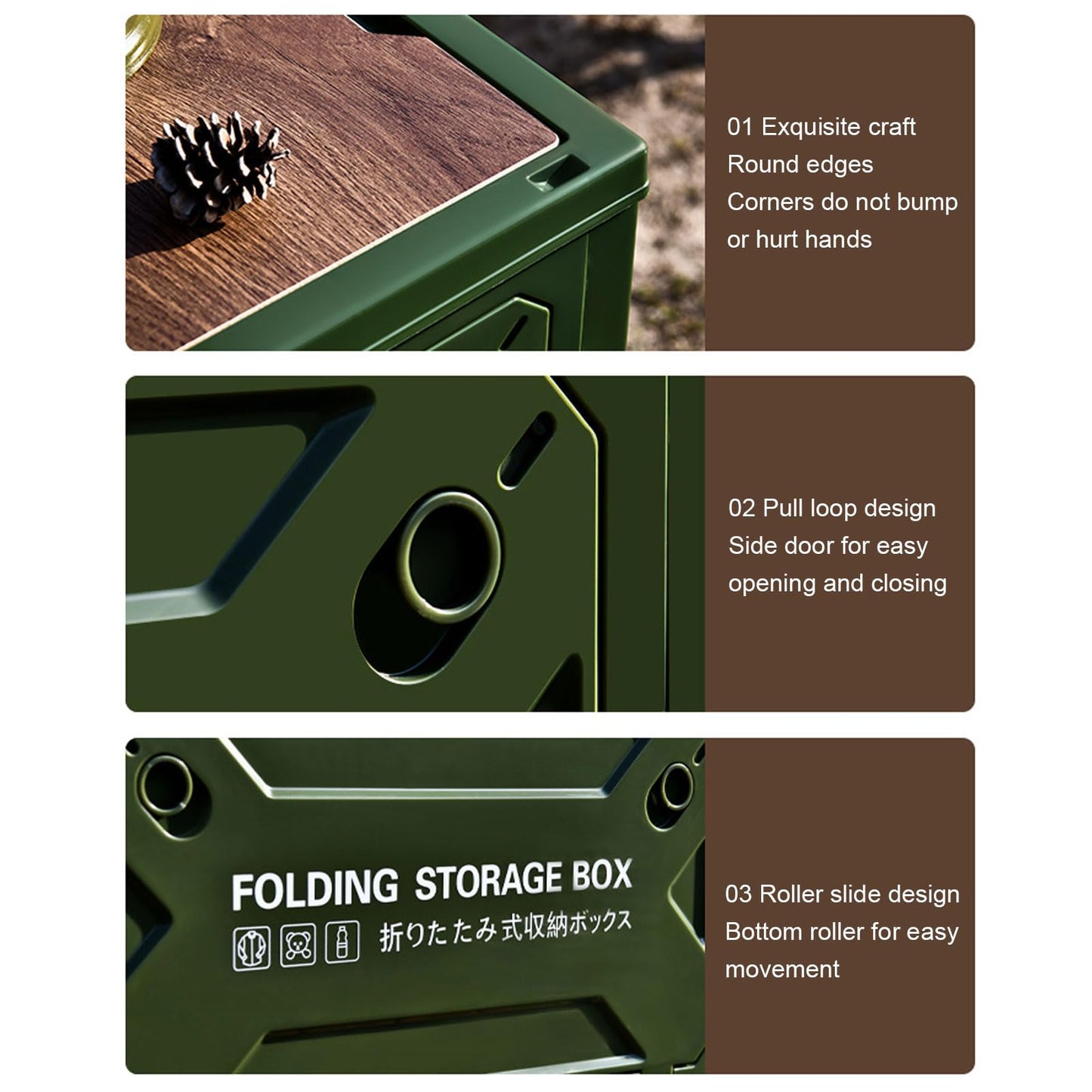 Fockety Collapsible Storage Bins with Wood Lid, Folding Camping Plastic Storage Box, Stackable Closet Organizers and Storage Container for Camping
