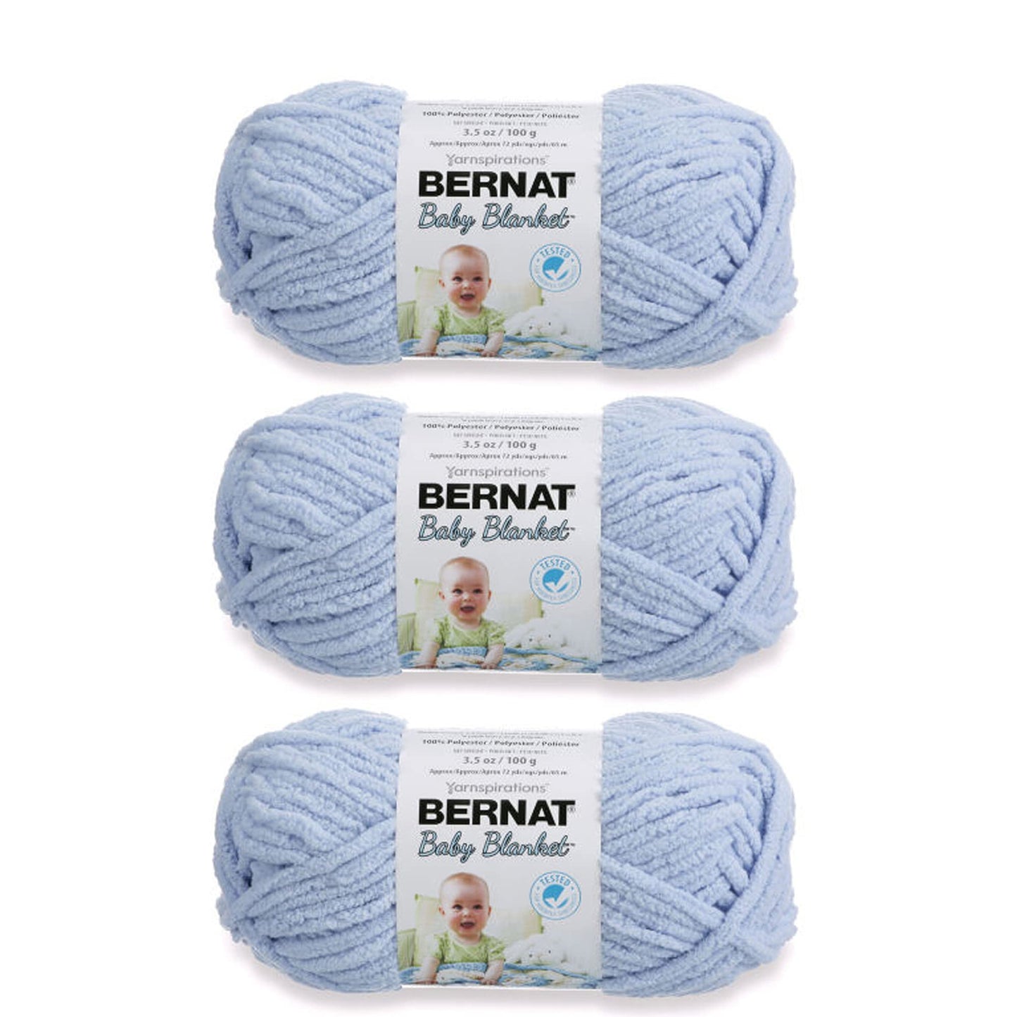 Bernat Baby Blanket Baby Blue Yarn - 3 Pack of 100g/3.5oz - Polyester - 6 Super Bulky - 72 Yards - Knitting, Crocheting, Crafts & Amigurumi, Chunky