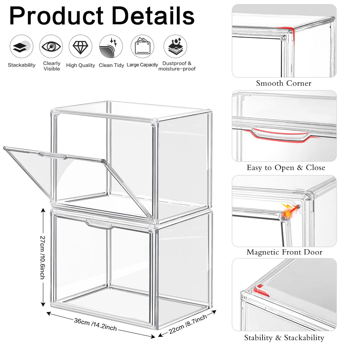 LINYAPRY 5 Packs Clear Plastic Handbag Storage Organizer for Closet, Acrylic Display Box for Handbag, Stackable Storage Boxes Bag Organizer with