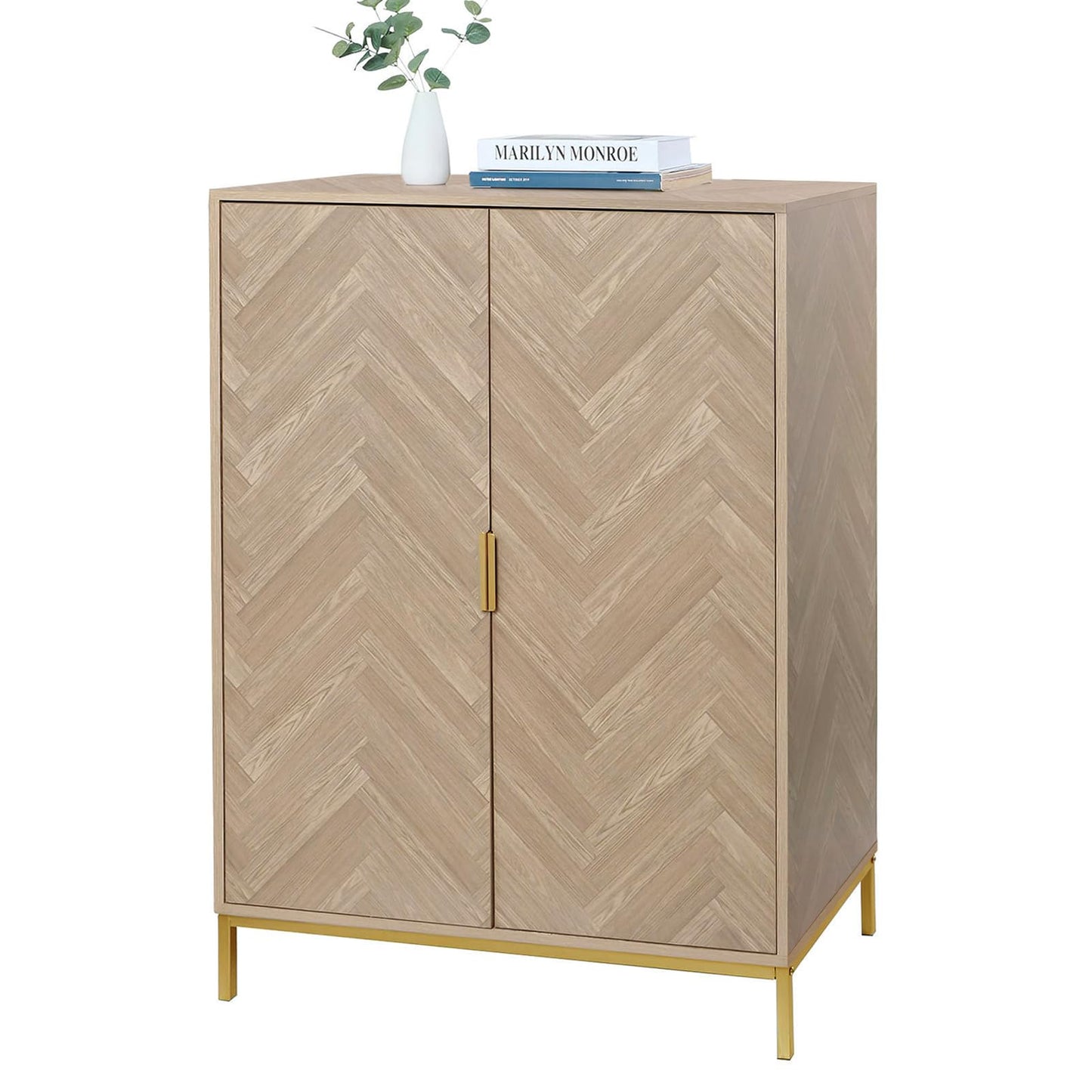 Yvsevnr Herringbone Sideboard Buffet Storage Cabinet Kitchen Cupboard