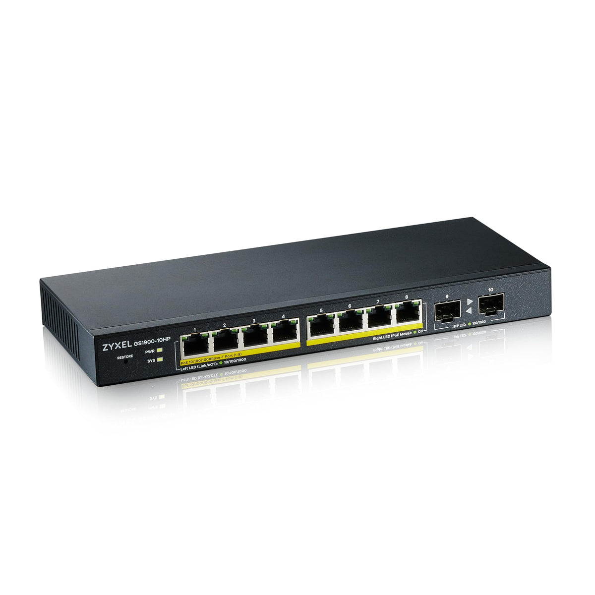Zyxel 8-Port Gigabit PoE Switch | Smart managed | Desktop/Wallmount | Fanless | 8x PoE+ 77 Watt Budget | 2x SFP Ports | VLAN, IGMP, QoS | Network