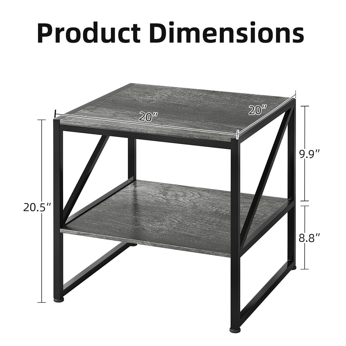 MUTUN 50cm Square End Table, 20 Inch Side Table for Living Room, Bedside Table for Bedroom, Nightstand, Small Table Grey Oak