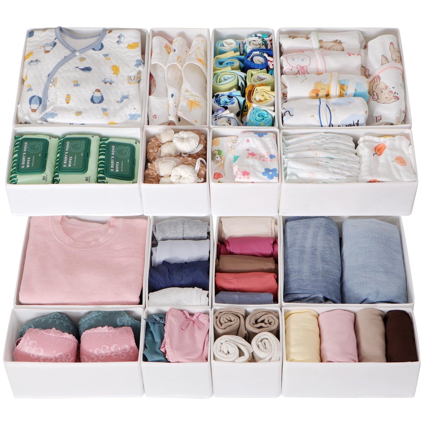 ORLISA 16 Pack Drawer Organiser Set for Hemnes Dressers, Fabric Drawer Dividers & Wardrobe Organisers for Clothes Storage, Underwear