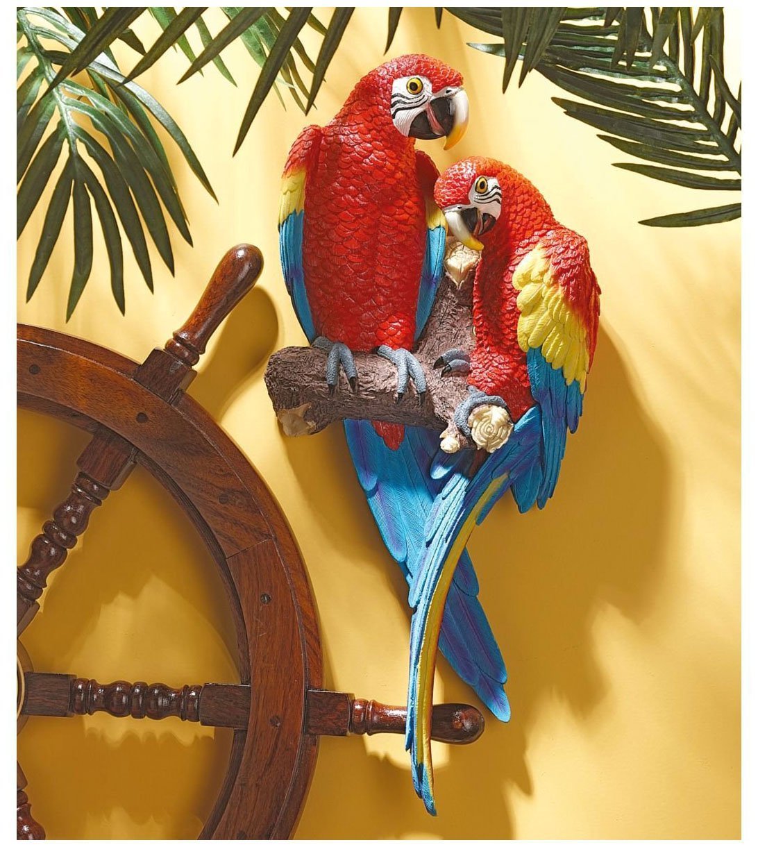 Design Toscano Tropical Scarlet Macaws Wall Sculpture, 56 cm, Polyresin, Full Colour, 22 Inch