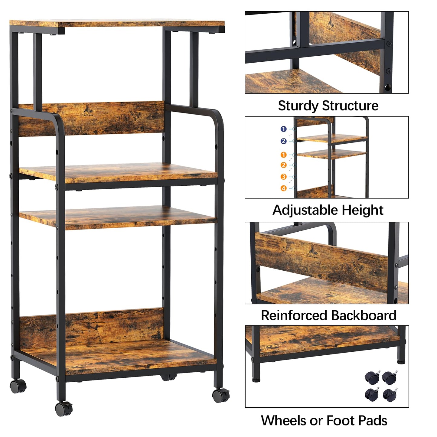 4-Tier Printer Stand, Large Printer Table on Wheels, Movable Printer Stand