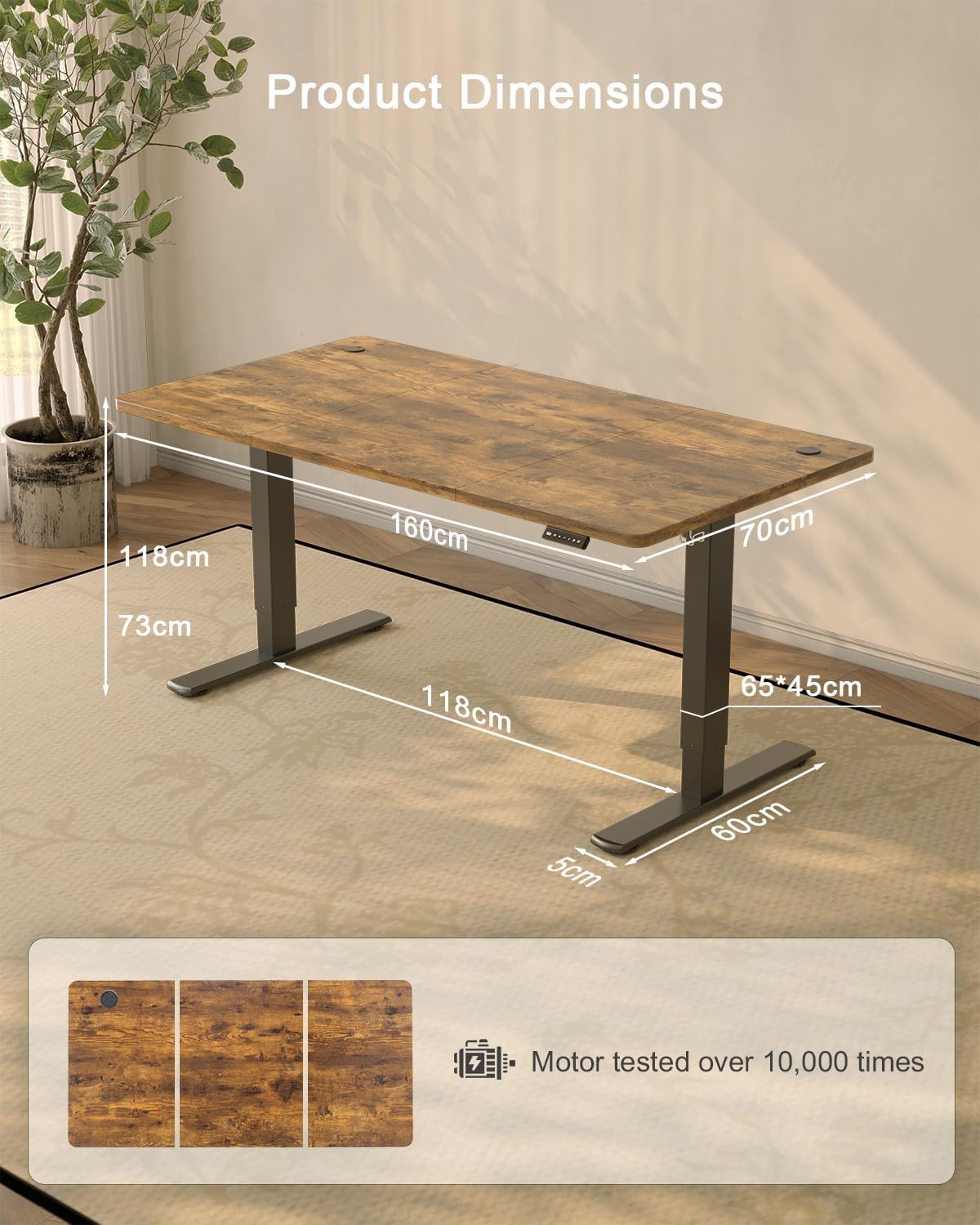 JUMMICO Electric Desk Standing Desk Height Adjustable Desk 160x70cm Brown