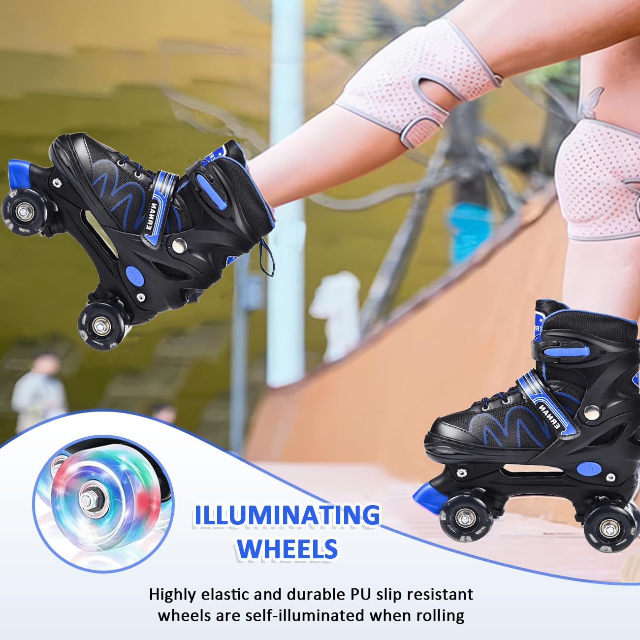 ERNAN Roller skates kids Roller boots,8 Light up Wheels and 4 Sizes Adjustable.Rollerskates for Kids Beginners, Suitable for Indoor Outdoor (BLUE, S)