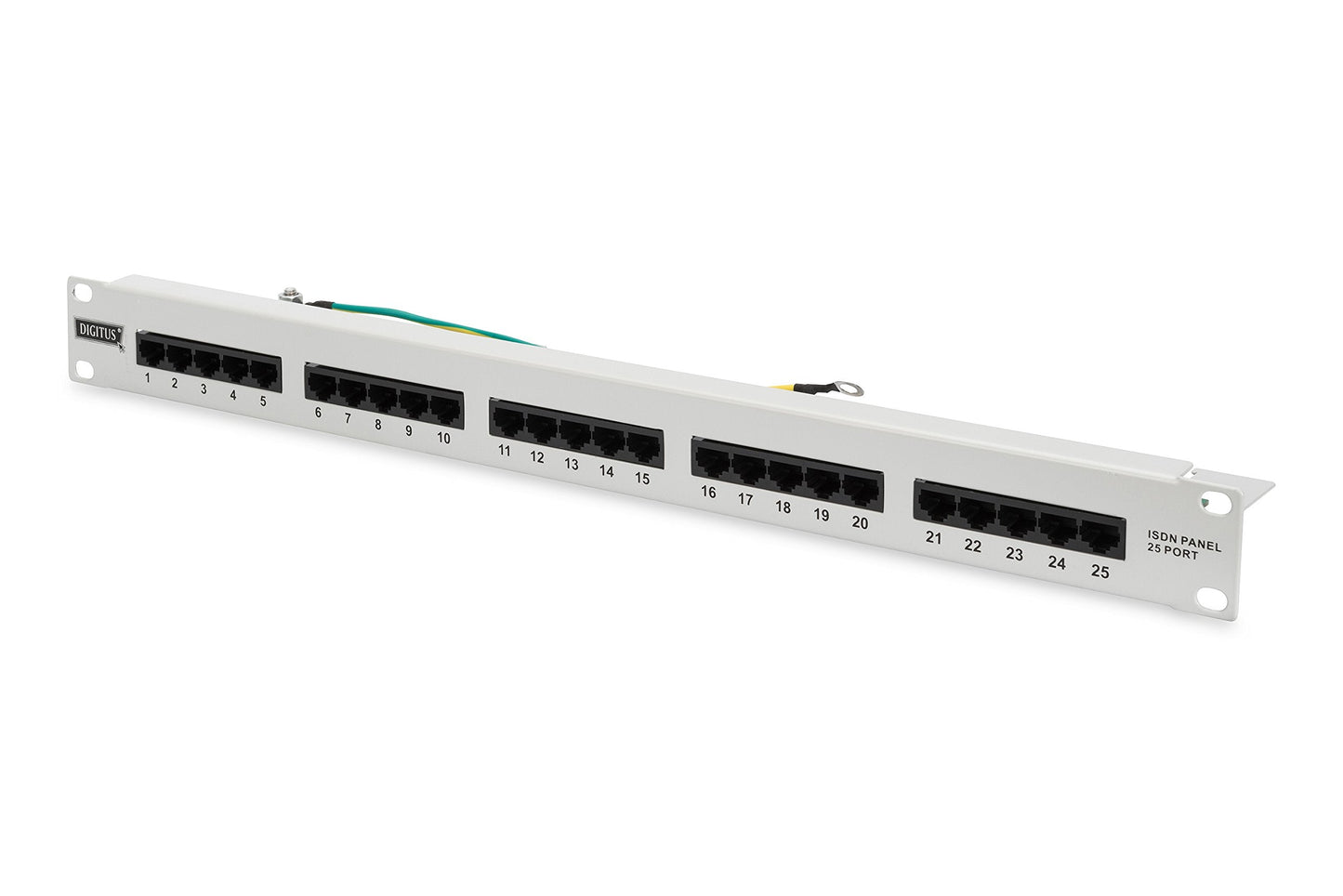 Digitus patch panel - 19-inch - Cat-3 - For ISDN - 25-port RJ45 - Unshielded - Patch panel - Rack mount 1U - Grey