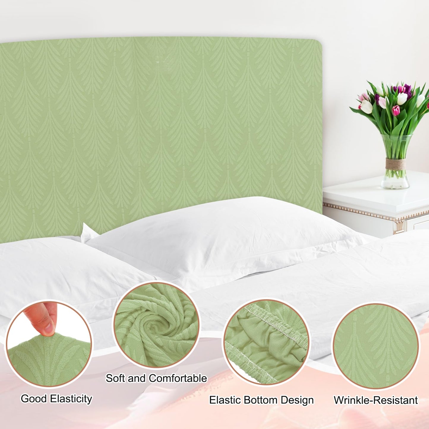 sourcing map Bed Headboard Slipcover, 200cm Jacquard Fabric Stretch Protector Covers, Dustproof Cover for King Size Headboard Bedroom Decor, Green