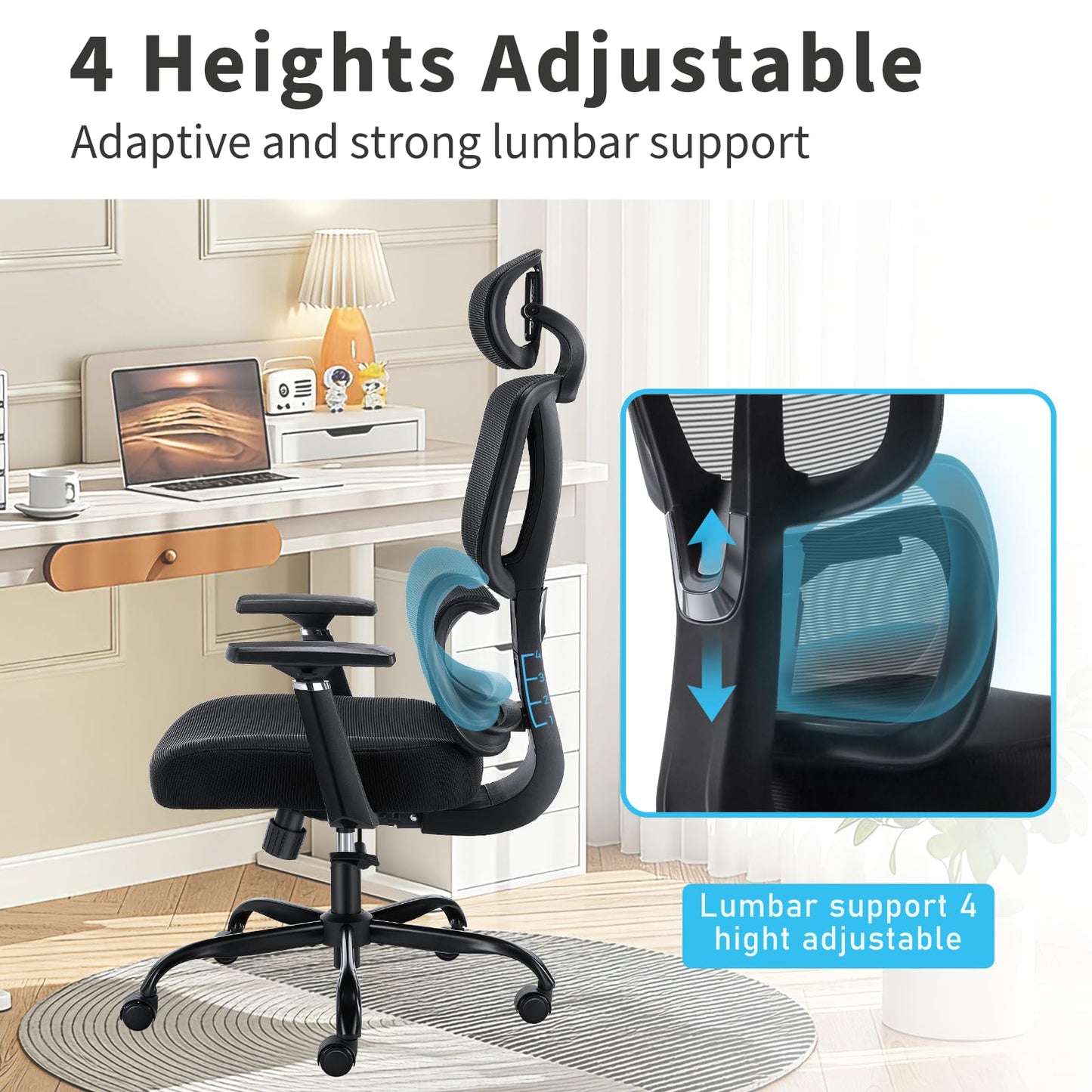 GGCIR High Back Office Chair,Ergonomic Big and Tall Desk Chair with Lumbar Support,3D Armrests,Adjustable Headrest,Comfortable Office Chairs for Home