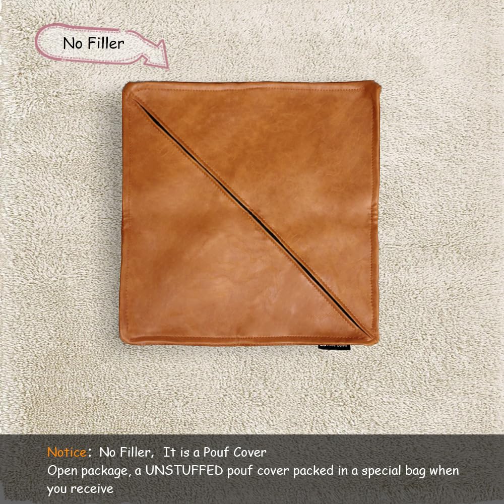 Louis Donne Unstuffed Square Faux Leather PU Pouffe - Supersoft Handmade Faux Moroccan Decor