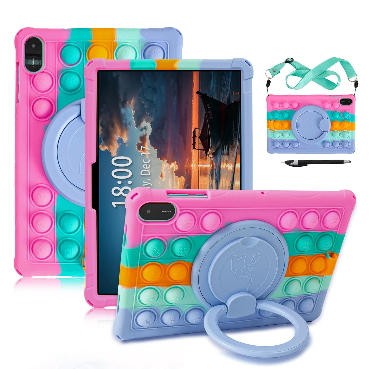 ATOOZ for Honor Pad X8a Case Kids,Soft Silicone Case for Honor Pad X8a Tablet 11 inch 2024 with 360 ? Rotating Bracket & Adjustable Shoulder Strap