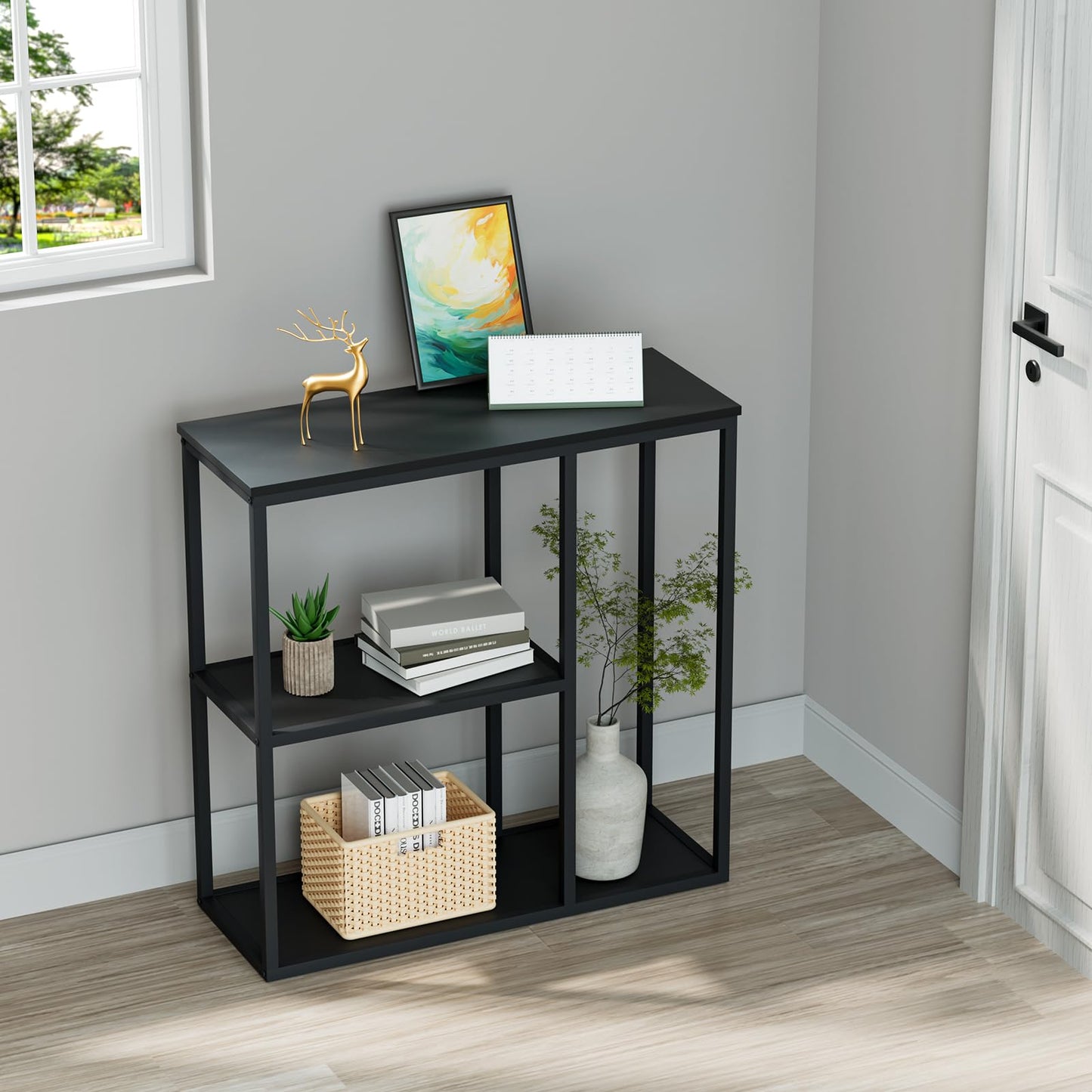 WOHOMO Console Table 30cm Narrow Entryway Table for Living Room 80cm, Black