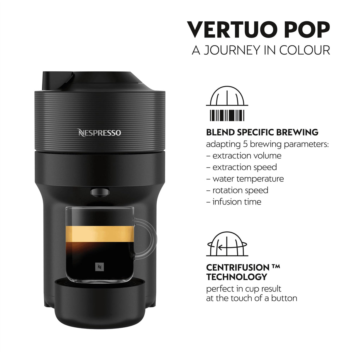 Nespresso Vertuo Pop Automatic Pod coffee machine for Americano, Decaf, Espresso by Magimix in Liquorice Black