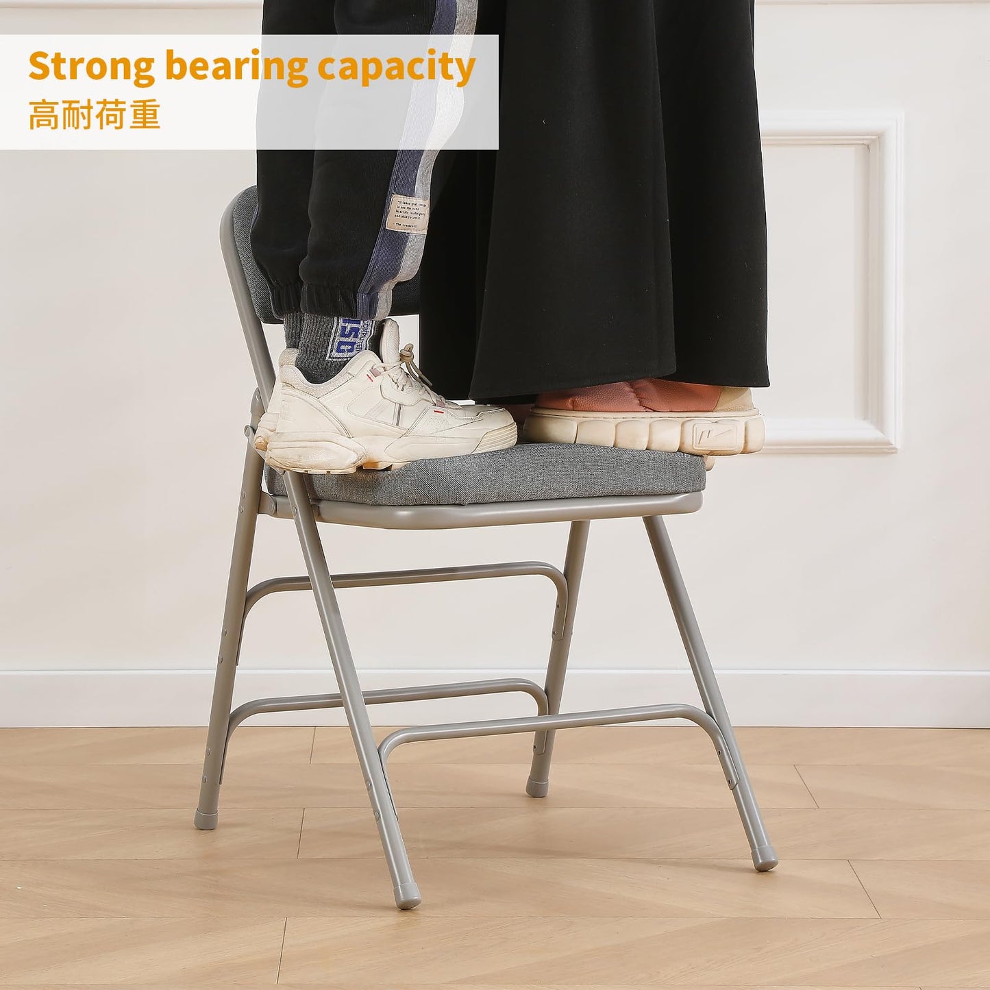 BOOSDEN Padded Folding Chairs with Cushion, Foldable Chair, Single, Grey